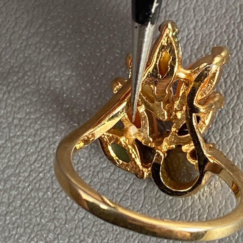 Vintage Gold Tone Multi Stone Cluster Ring Jade Tiger Eye Onyx Opal Sz 4.25 - Picture 12 of 14